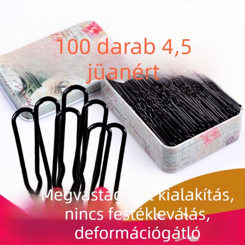 Fekete U-formájú hajcsat kontyhoz, vastagított láthatatlan rögzítővel, dobozos csomagolásban