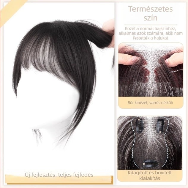 Topper hajpótló emberi hajból, modell F520, rögzítés mechanizmusa, egyenes haj, festhető és göndöríthető