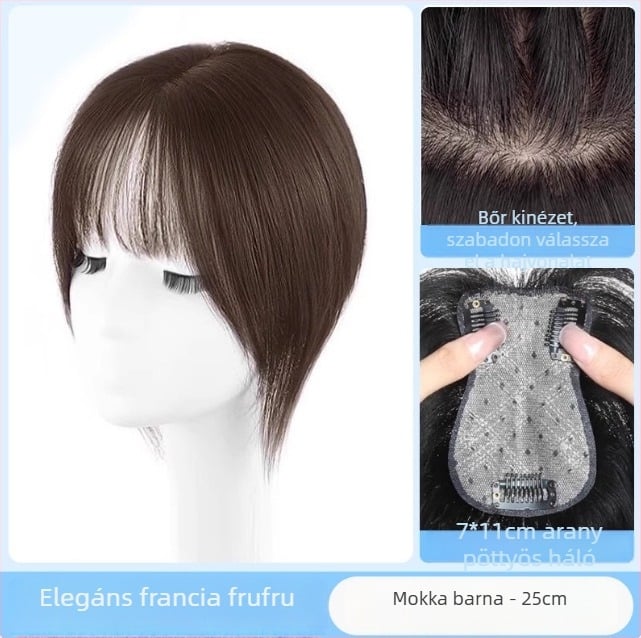 Topper hajpótló emberi hajból, modell F520, rögzítés mechanizmusa, egyenes haj, festhető és göndöríthető