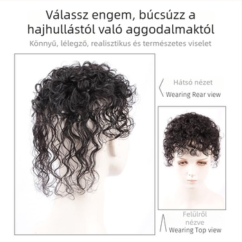 Női paróka felső fejtetői hajcsere blokkhöz, varrat nélküli fedés, rövid göndör haj, magas hőmérséklettel szemben ellenálló rostokból, természetes stílus