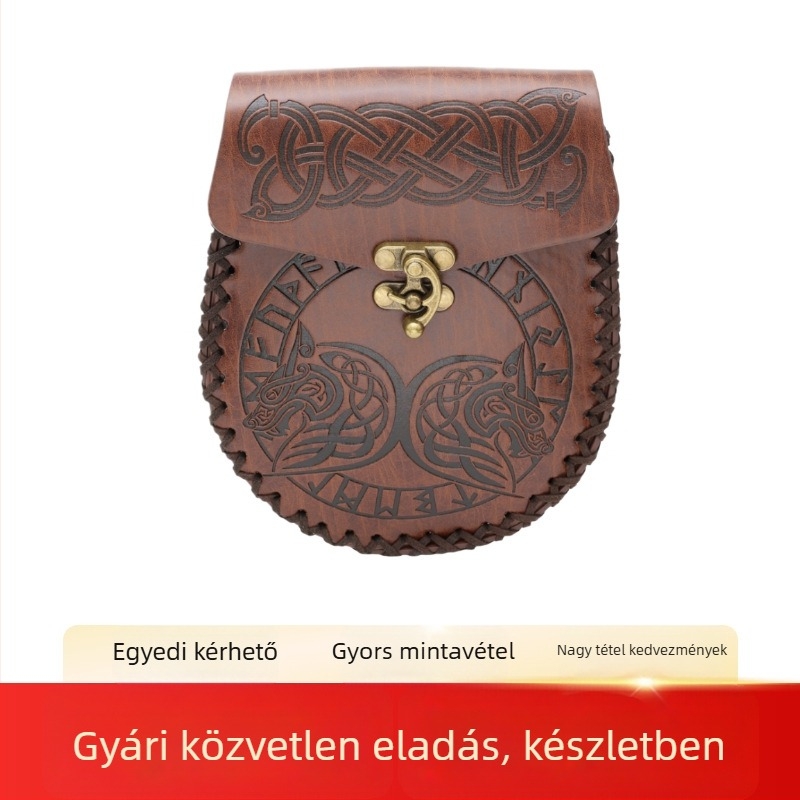 Viking-stílusú övön lógó pénztárca, PU bőr, vintage dizájn, mindennapi használatra, 2024 ősz, testreszabható