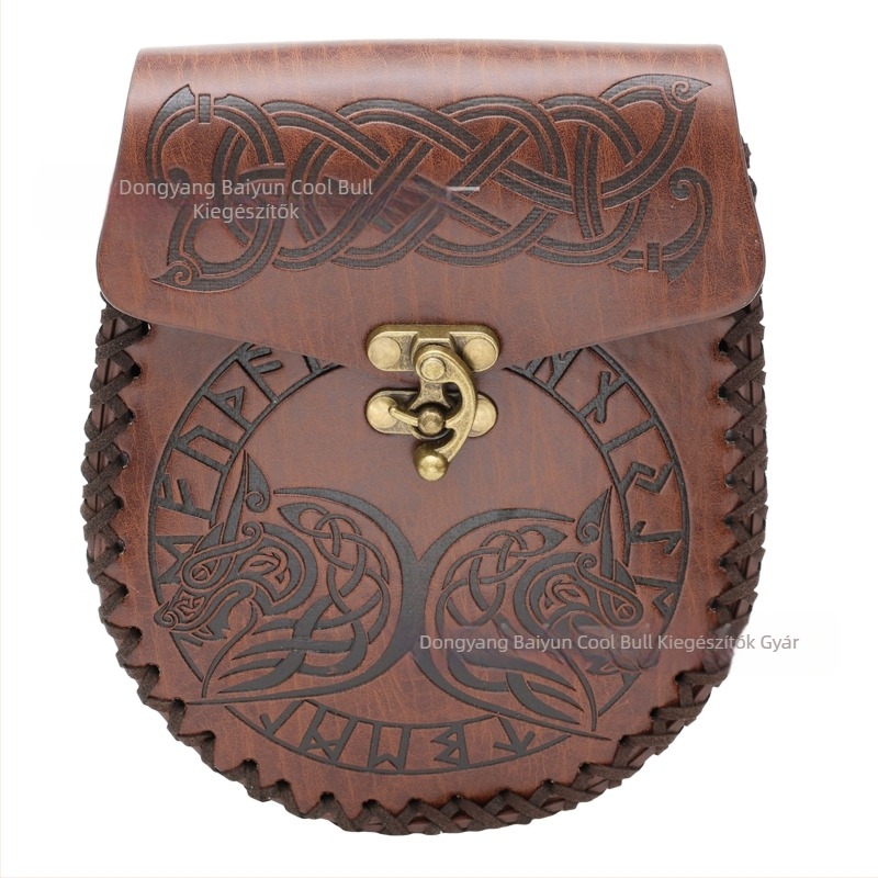 Viking-stílusú övön lógó pénztárca, PU bőr, vintage dizájn, mindennapi használatra, 2024 ősz, testreszabható
