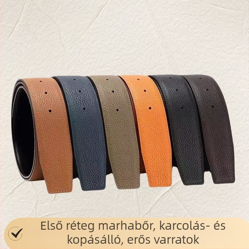 Férfi bőrből készült öv, természetes bőr, perforált felülettel és lychee textúrával, sima csattal, felső réteg bőr, szélesség 2–4 cm