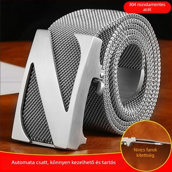 Férfi övcsat 304 rozsdamentes acélból, automata csattal, teljes fémből készült, Brushed felület, utcai stílus, személyiség (Anyag: Fém; Csatt: Automata; Felület: Brushed; Stílus: Utcai/Uniszex)