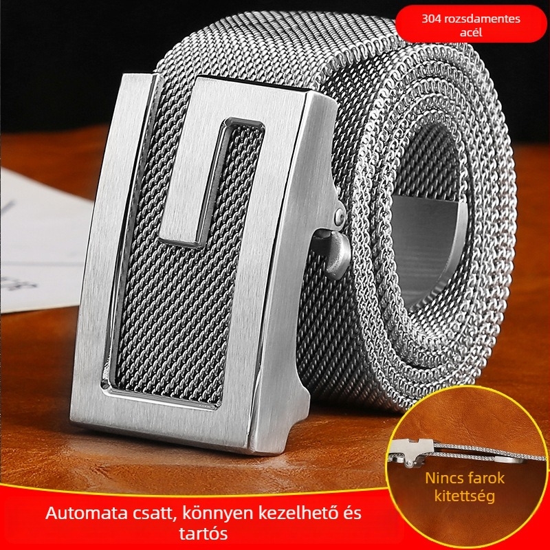 Férfi övcsat 304 rozsdamentes acélból, automata csattal, teljes fémből készült, Brushed felület, utcai stílus, személyiség (Anyag: Fém; Csatt: Automata; Felület: Brushed; Stílus: Utcai/Uniszex)