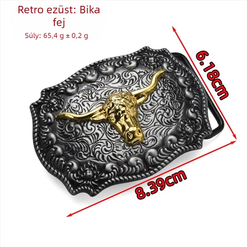 Punk övcsat ötvözetből, téglalap alakú, állatmintás