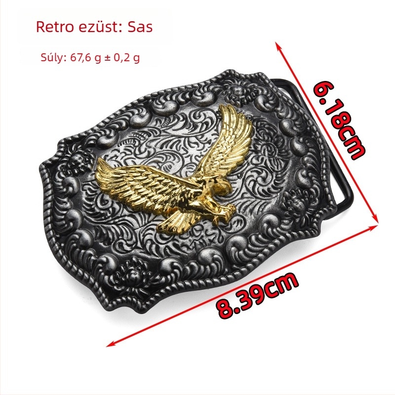 Punk övcsat ötvözetből, téglalap alakú, állatmintás