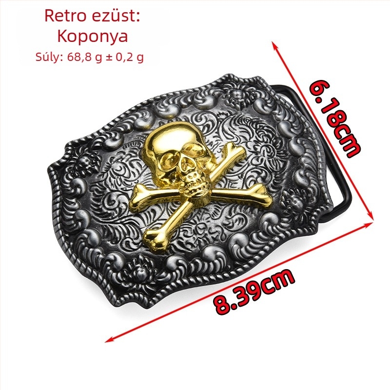 Punk övcsat ötvözetből, téglalap alakú, állatmintás