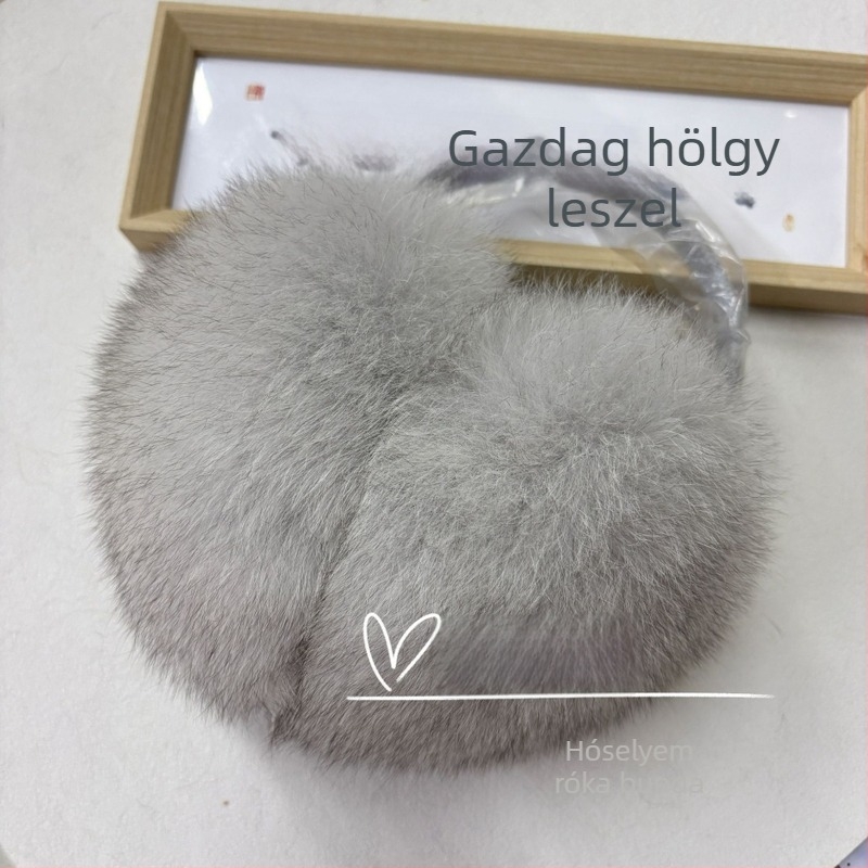 Valódi rókafarú fülvédők téli melegen tartó, hordozható, koreai stílusú, uniszex