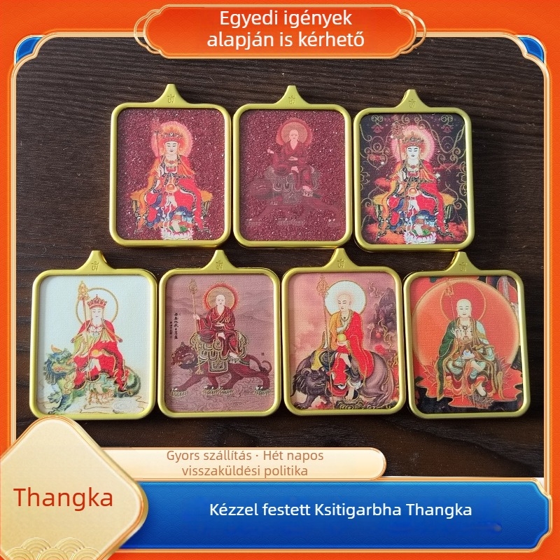 Jiuhua Mountain Ksitigarbha Thangka medál, kétoldalas 3D geometriai nyaklánc titánacélból, vagyon vonzás, emlék