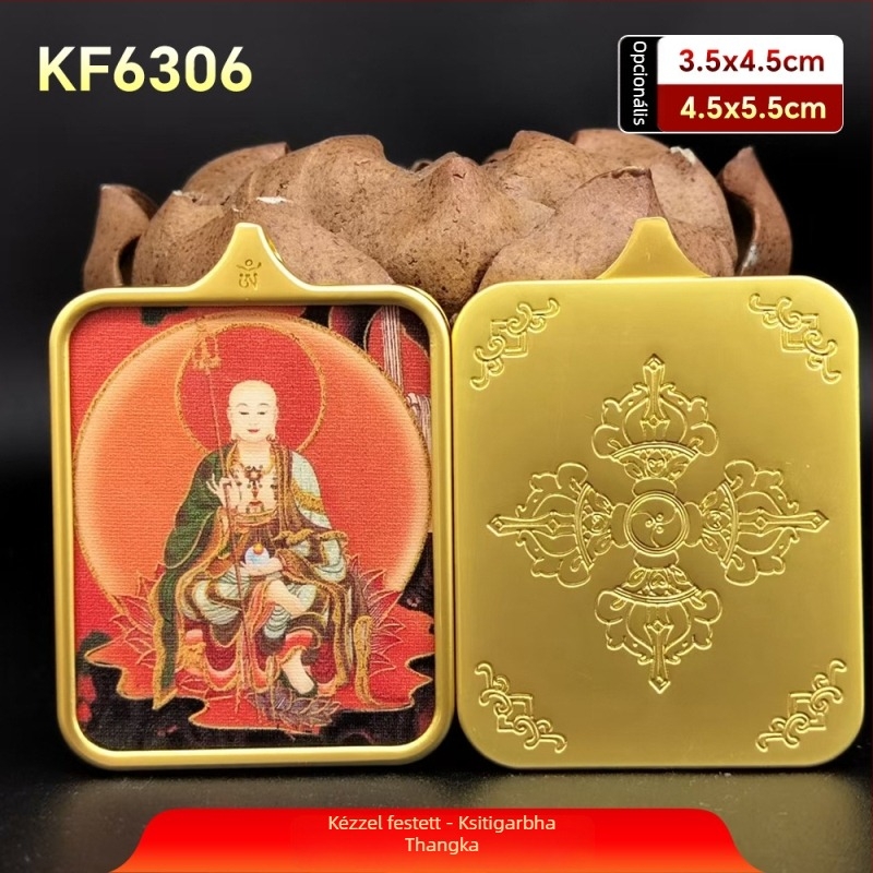 Jiuhua Mountain Ksitigarbha Thangka medál, kétoldalas 3D geometriai nyaklánc titánacélból, vagyon vonzás, emlék