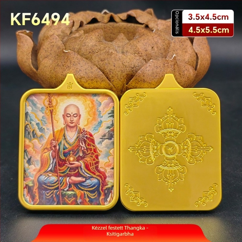 Jiuhua Mountain Ksitigarbha Thangka medál, kétoldalas 3D geometriai nyaklánc titánacélból, vagyon vonzás, emlék