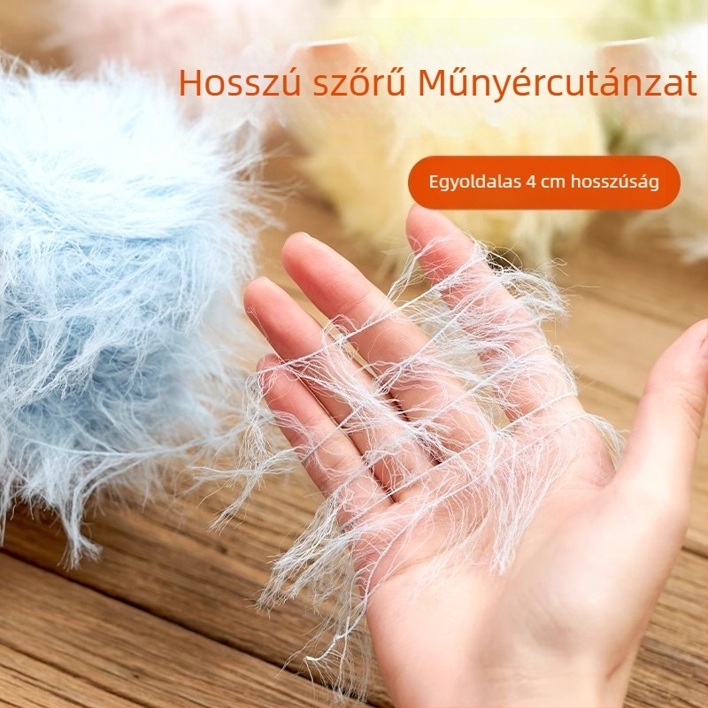 Színes, ultra‑puha, kézzel készített horgolt fonal műmink szőr imitációval, táskákhoz, babákhoz, ruhákhoz, sálakhoz és plüss játékokhoz