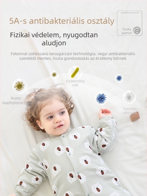 Baba 100% pamutból készült vastagított overál, antibakteriális, hosszú ujjú, elülső záródás, 0–12 hónapos korosztály számára