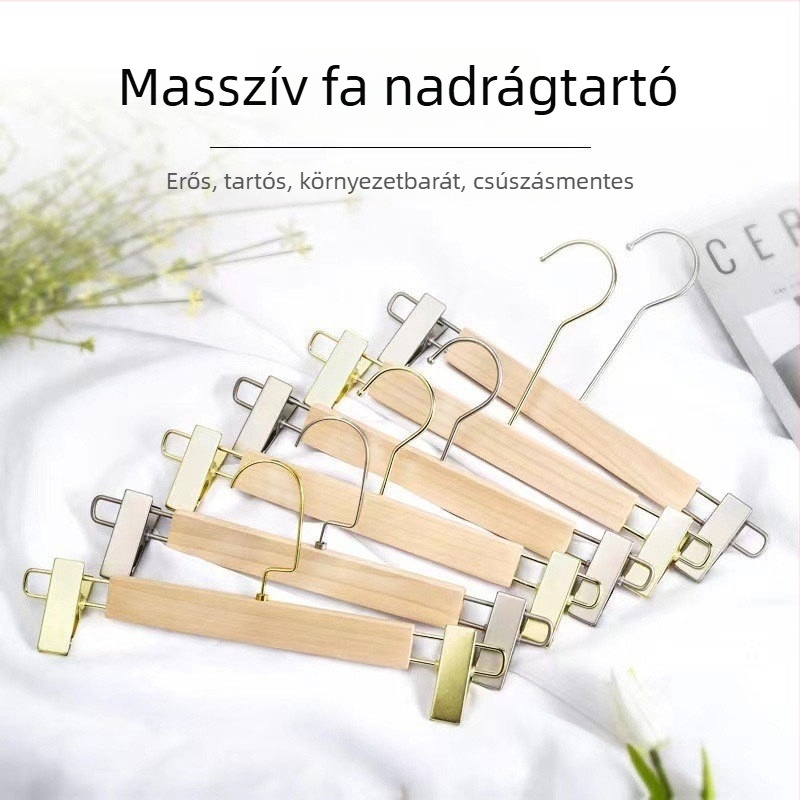 Fából készült nadrágtartó fogas klipekkel, modern minimalist stílus, 2 darabos csomag, testreszabható, logó nyomtatás