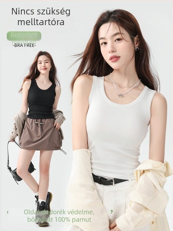 Női pamut top, vállpántos, slim-fit, tavasz-nyár, hossz 50–65 cm