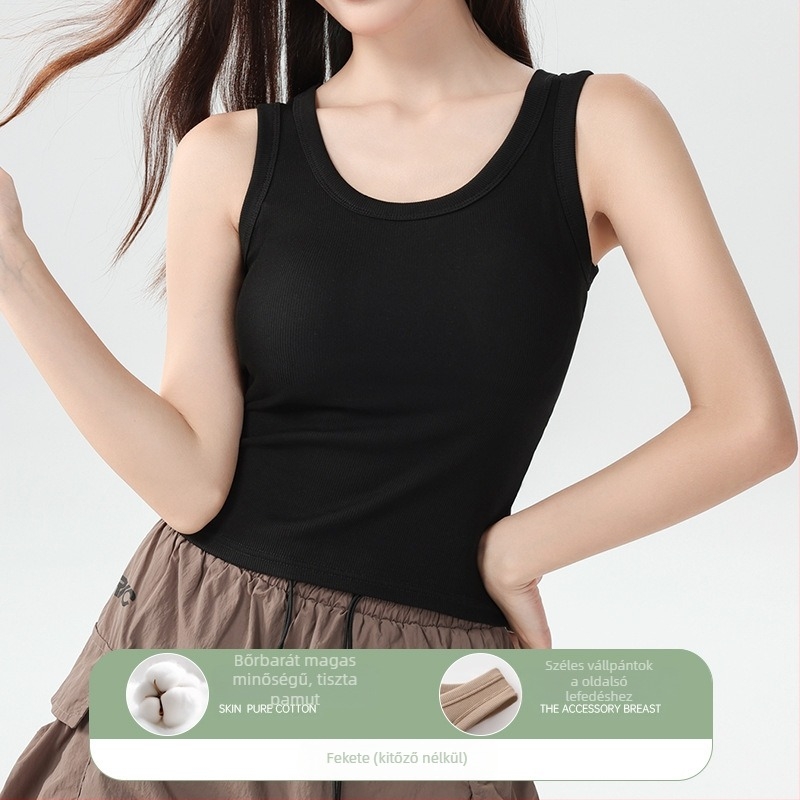 Női pamut top, vállpántos, slim-fit, tavasz-nyár, hossz 50–65 cm