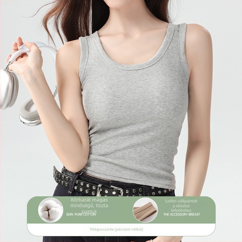 Női pamut top, vállpántos, slim-fit, tavasz-nyár, hossz 50–65 cm
