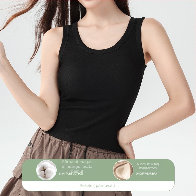 Női pamut top, vállpántos, slim-fit, tavasz-nyár, hossz 50–65 cm