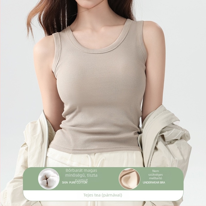 Női pamut top, vállpántos, slim-fit, tavasz-nyár, hossz 50–65 cm