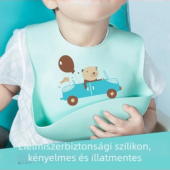 Szilikon etetőbib csecsemőknek - vízálló, könnyen tisztítható, mintás dizájn, élelmiszer minőségű szilikonból, 1–3 éveseknek