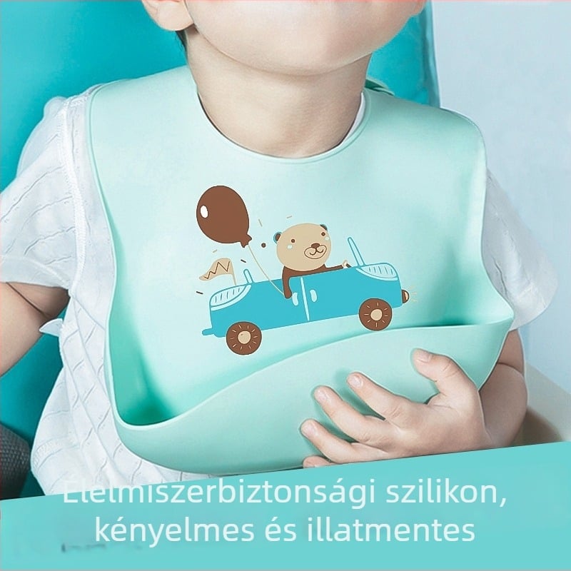 Szilikon etetőbib csecsemőknek - vízálló, könnyen tisztítható, mintás dizájn, élelmiszer minőségű szilikonból, 1–3 éveseknek
