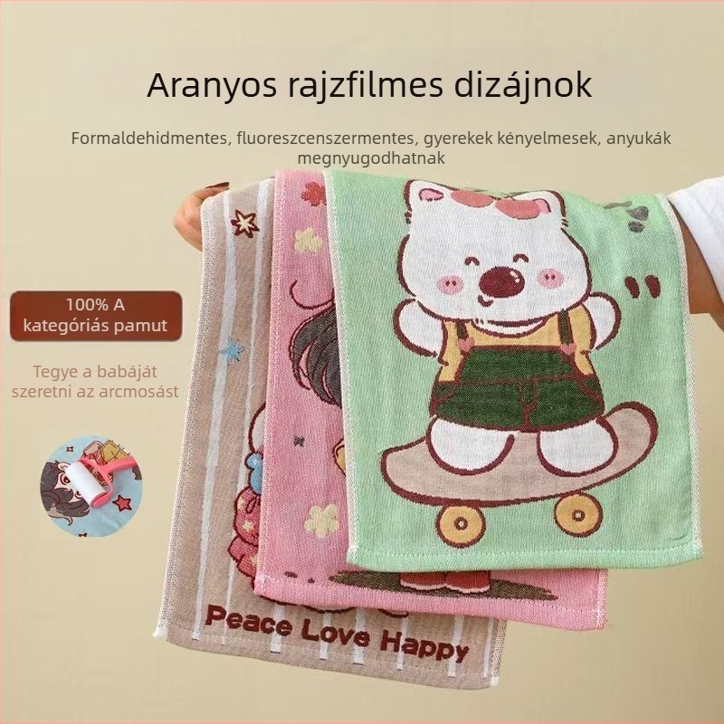Géz gyerek arc törölköző, 100% pamut, jacquard mintázat, 50–80 g