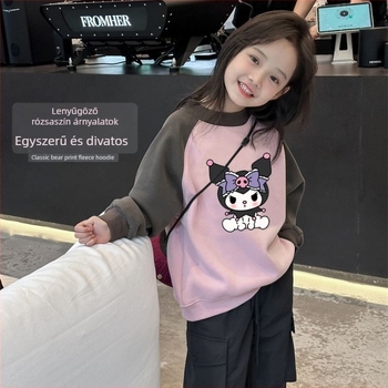 Lányoknak szóló koreai stílusú gyerek pulóver, cartoon mintával, vastag anyag, hosszú ujjú, 3–8 éveseknek