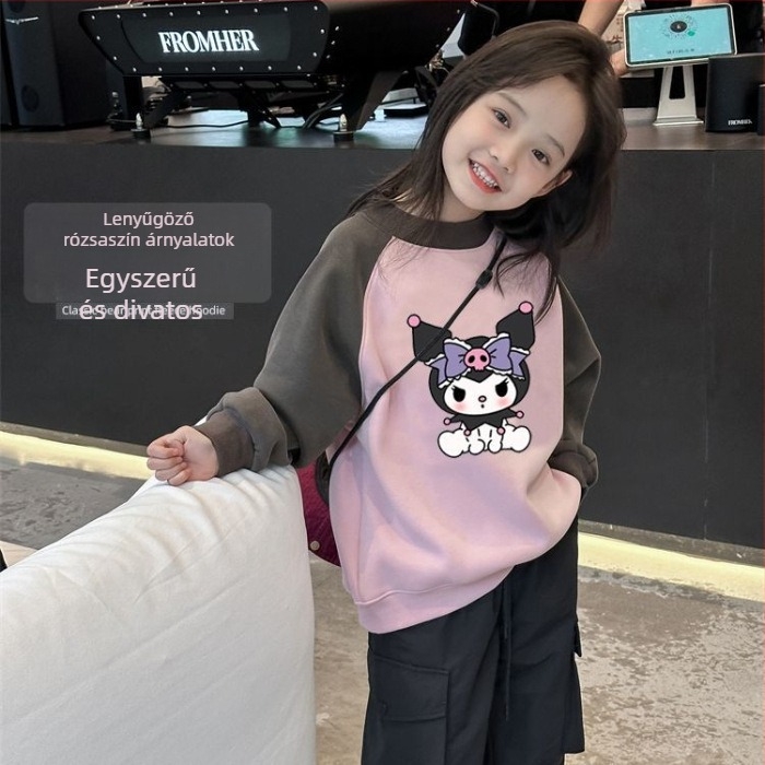 Lányoknak szóló koreai stílusú gyerek pulóver, cartoon mintával, vastag anyag, hosszú ujjú, 3–8 éveseknek