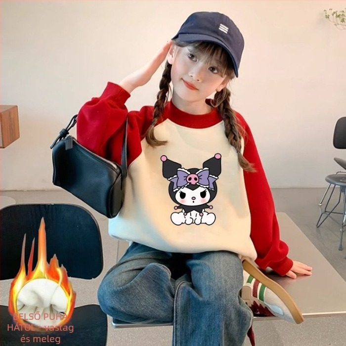 Lányoknak szóló koreai stílusú gyerek pulóver, cartoon mintával, vastag anyag, hosszú ujjú, 3–8 éveseknek