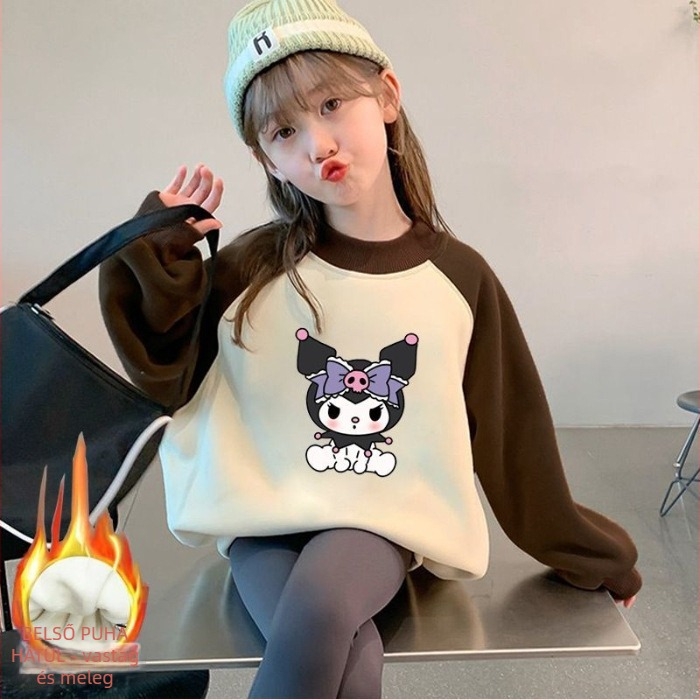 Lányoknak szóló koreai stílusú gyerek pulóver, cartoon mintával, vastag anyag, hosszú ujjú, 3–8 éveseknek