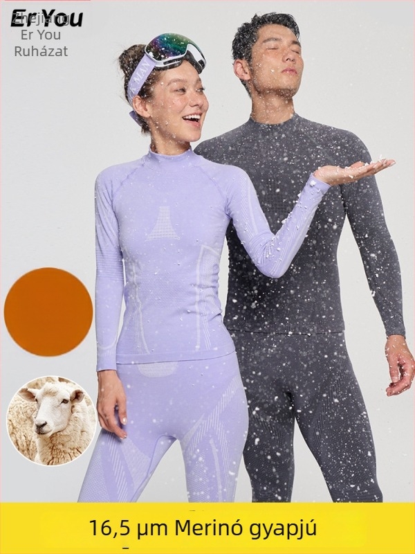 Uniszex gyorsszárító gyapjútartalmú termikus készlet téli, tavaszi és őszi sportokra: síelés, kerékpározás, túrázás