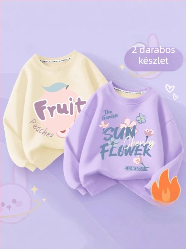 Gyerekeknek készült polár béléses pulóver, hosszú ujjú, pulóver stílus, mesefigurás minta, gyapjú bélés