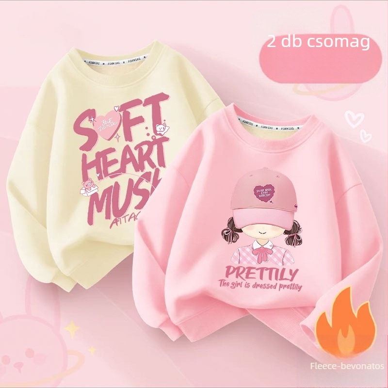 Gyerekeknek készült polár béléses pulóver, hosszú ujjú, pulóver stílus, mesefigurás minta, gyapjú bélés