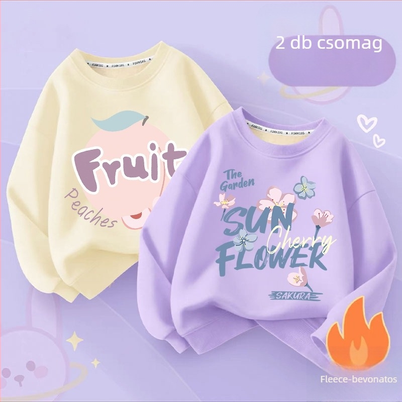 Gyerekeknek készült polár béléses pulóver, hosszú ujjú, pulóver stílus, mesefigurás minta, gyapjú bélés