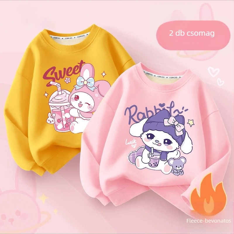 Gyerekeknek készült polár béléses pulóver, hosszú ujjú, pulóver stílus, mesefigurás minta, gyapjú bélés