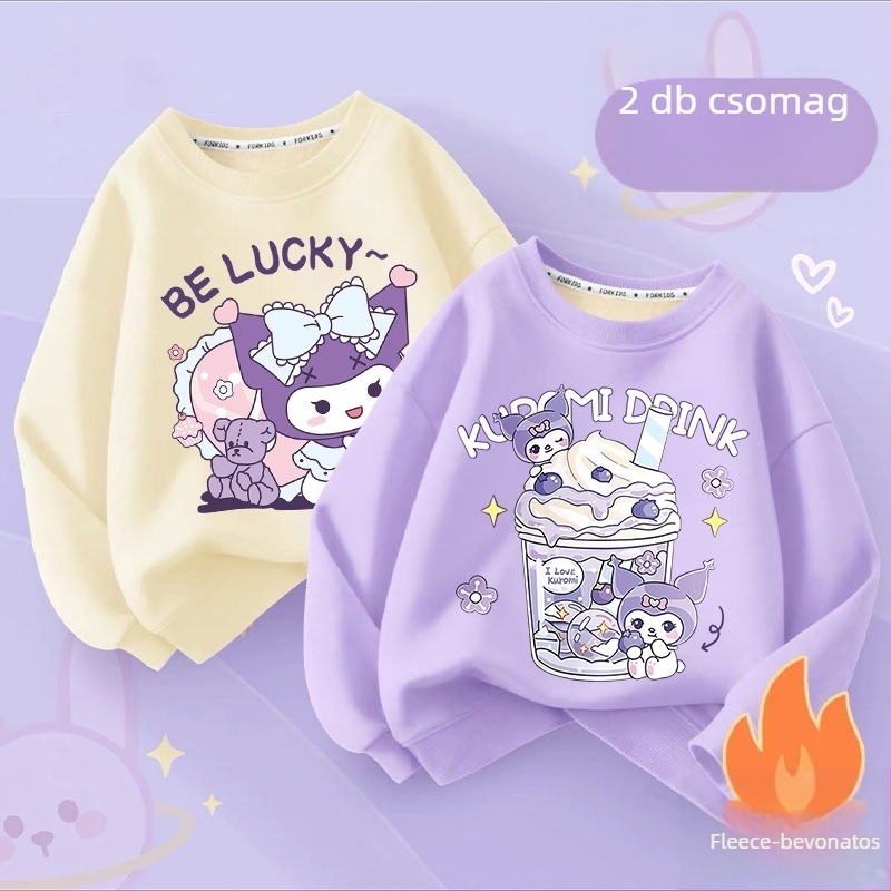 Gyerekeknek készült polár béléses pulóver, hosszú ujjú, pulóver stílus, mesefigurás minta, gyapjú bélés