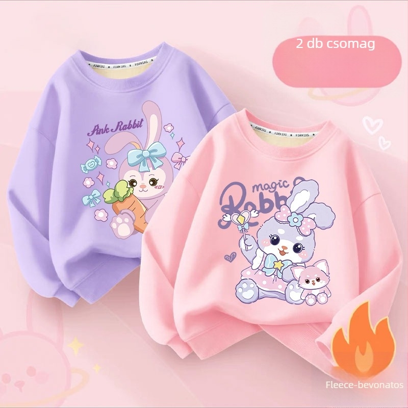 Gyerekeknek készült polár béléses pulóver, hosszú ujjú, pulóver stílus, mesefigurás minta, gyapjú bélés
