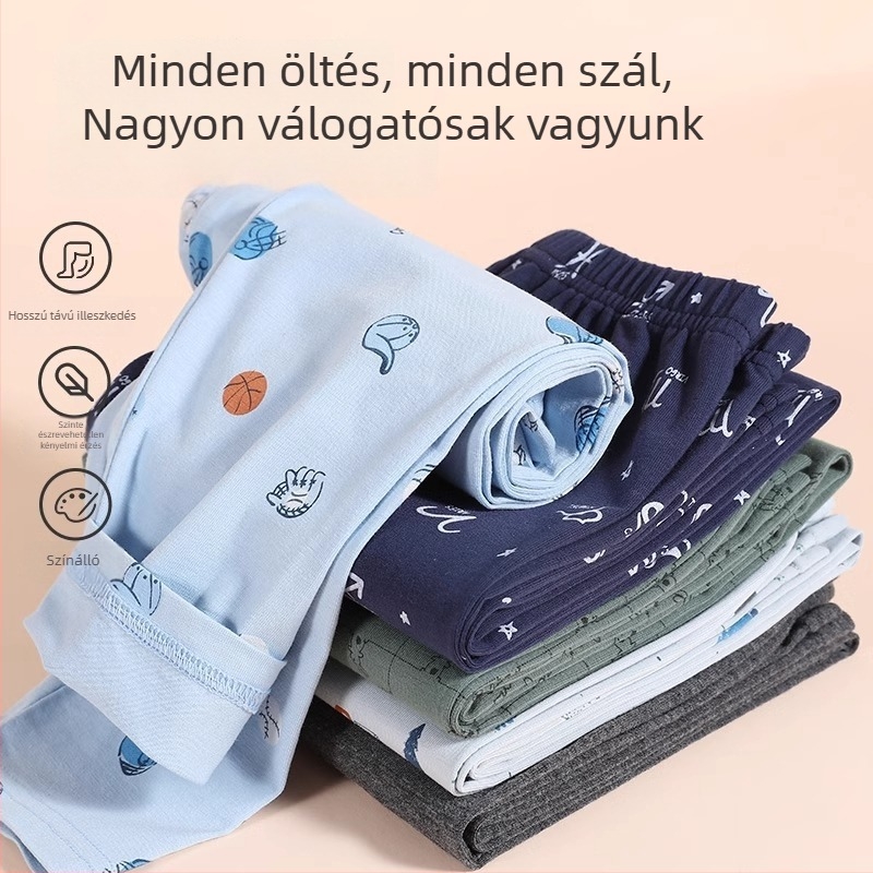 Fiúknak tervezett pamutgyapjú hosszú alsó, középső derekú, 100% pamut, őszi–téli, 3–8 éveseknek