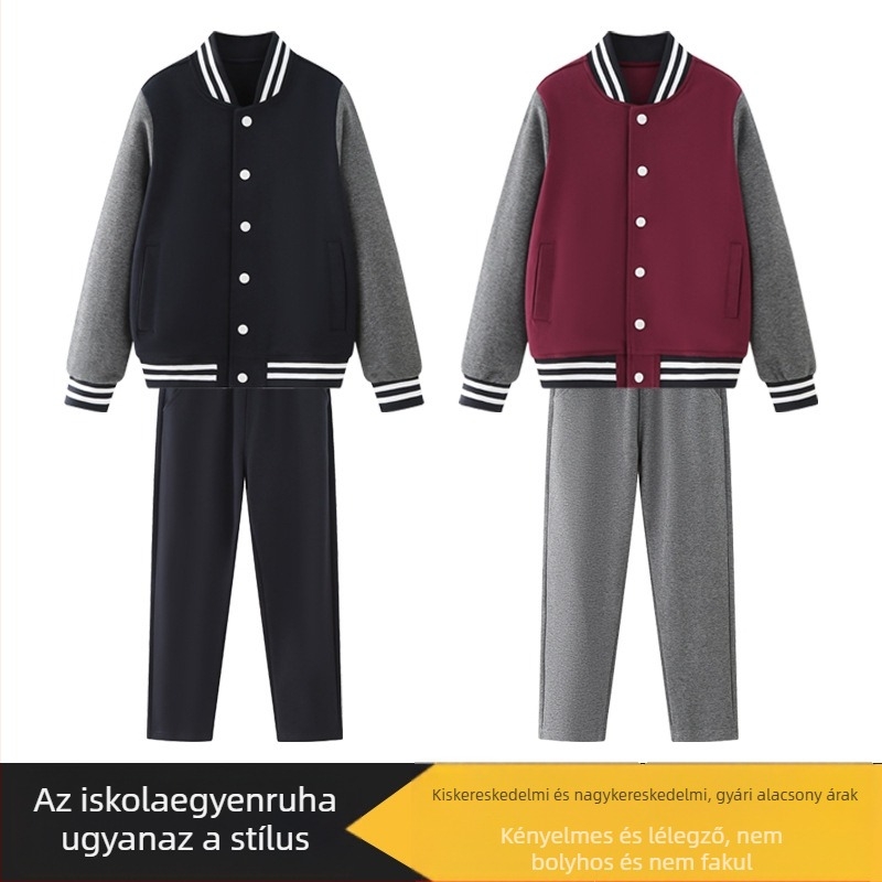 Fleece-béléssel ellátott kéttagú iskolai egyenruha középiskolásoknak, őszi–téli szezonra, főiskolai stílus, uniszex