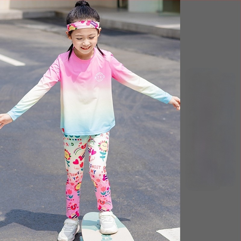 Lányoknak szóló őszi-téli sportos kétrészes készlet, UV védelem, hosszú ujjú, regenerált cellulóz rostból