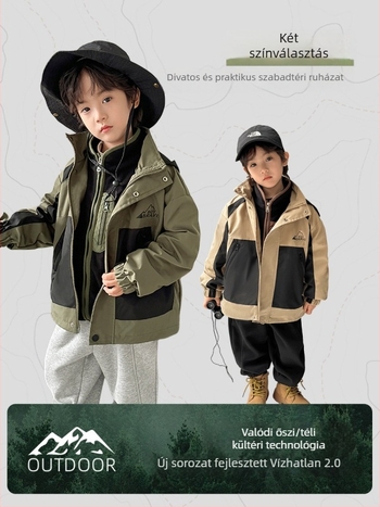 Fiúknak szóló 3-in-1 kemping kabát levehető béléssel, vízálló 3000mm, 100% poliészter, közepes hosszúságú