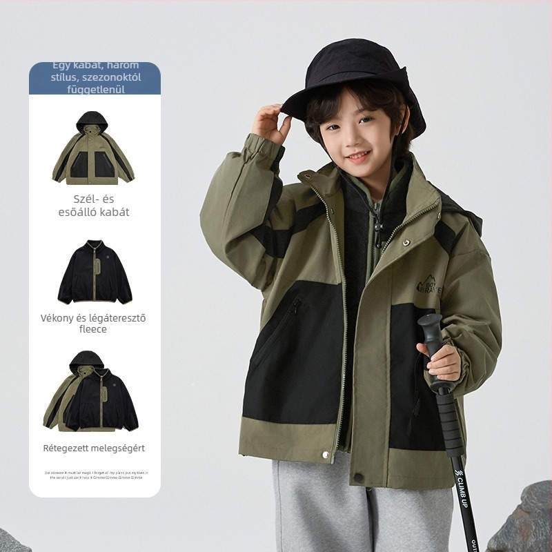 Fiúknak szóló 3-in-1 kemping kabát levehető béléssel, vízálló 3000mm, 100% poliészter, közepes hosszúságú