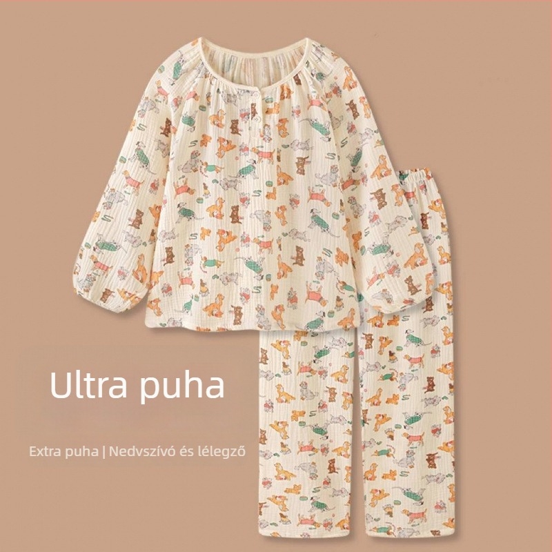 Pizsama szett, édes szoknya-stílus, hosszú ujjú, kerek nyak, 100% kender
