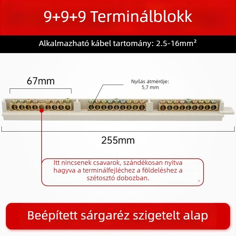 9 pólusú tiszta réz terminálblokk