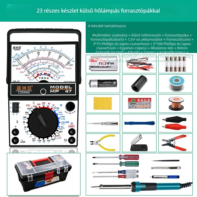 Analóg multiméter MF47 mechanikus mutatóval, nagy pontosságú, elektromérnököknek és diákoknak (MF47A: standard konfiguráció; krokodilklipsz verzió; 10A mérőhegy; szilikon vezeték végződések)