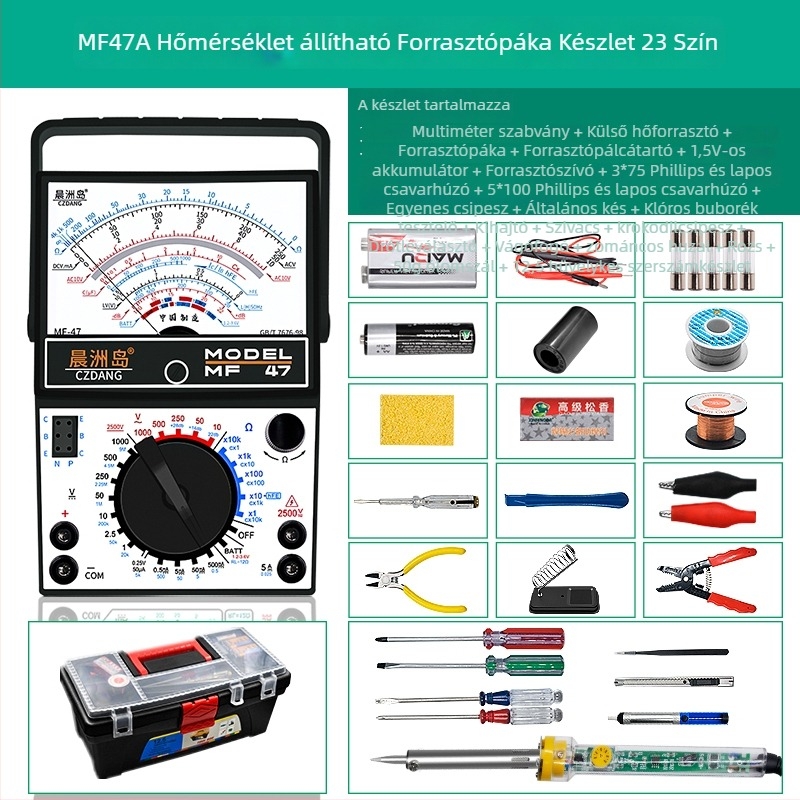 Analóg multiméter MF47 mechanikus mutatóval, nagy pontosságú, elektromérnököknek és diákoknak (MF47A: standard konfiguráció; krokodilklipsz verzió; 10A mérőhegy; szilikon vezeték végződések)