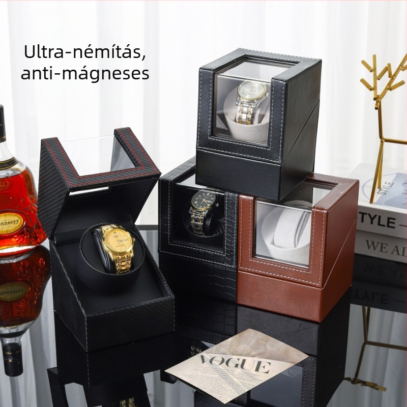 Automatikus óraszívató doboz – PU bőr + MDF, kézzel varrt varrás, dupla csomagolás