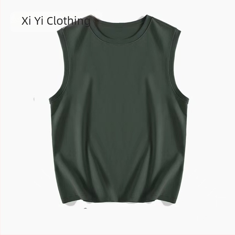 Férfi nyári, ujjatlan pamut T‑shirt, 180 g, hímzett nyomás, egyedi logó