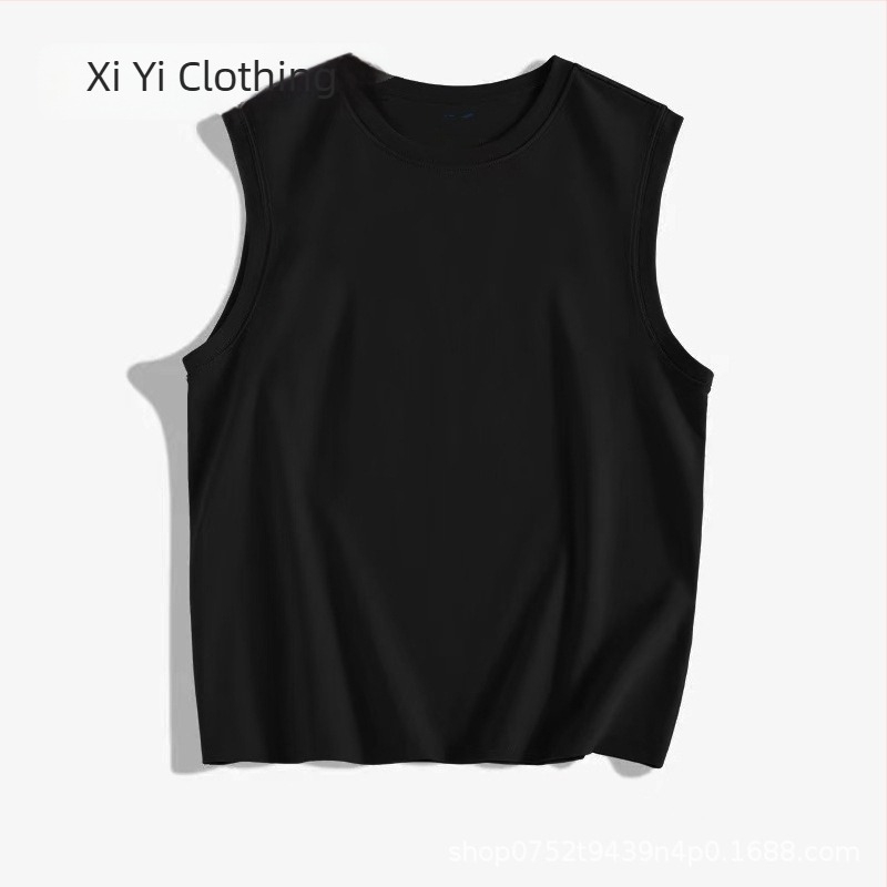 Férfi nyári, ujjatlan pamut T‑shirt, 180 g, hímzett nyomás, egyedi logó